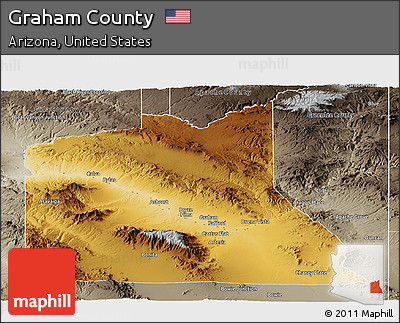 Physical Panoramic Map of Graham County, semi-desaturated