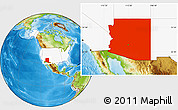 Physical Location Map of Arizona, highlighted country