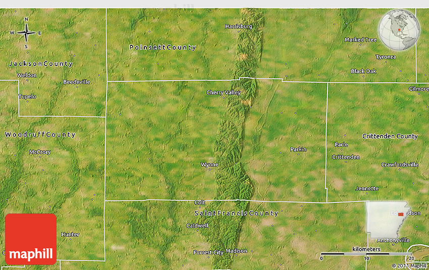 Satellite 3D Map of Cross County