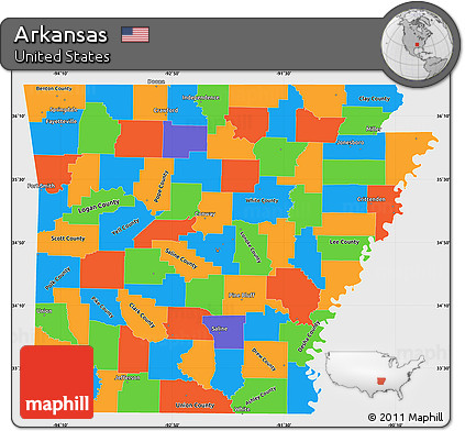 Political Simple Map of Arkansas, single color outside