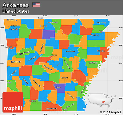 Political Simple Map of Arkansas, single color outside