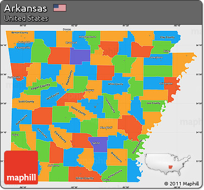 Political Simple Map of Arkansas, single color outside