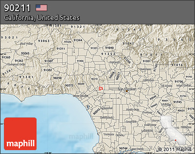 Shaded Relief Map of ZIP Code 90211
