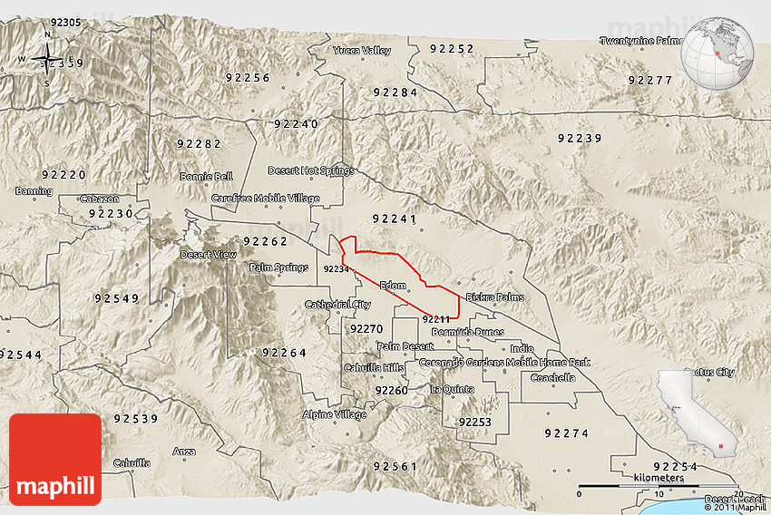 Shaded Relief 3D Map of ZIP Code 92276