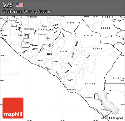 Blank Simple Map of ZIP Codes Starting with 926