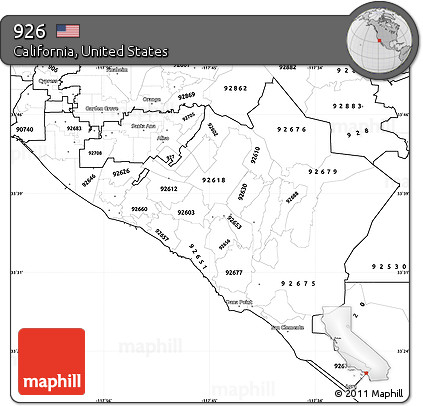 Blank Simple Map of ZIP Codes Starting with 926