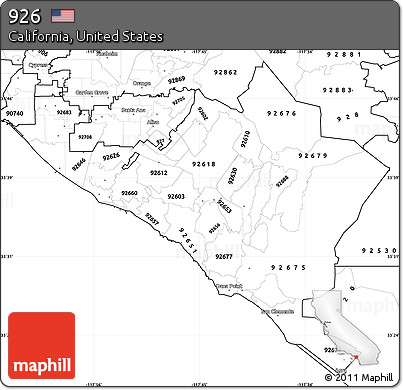 Blank Simple Map of ZIP Codes Starting with 926