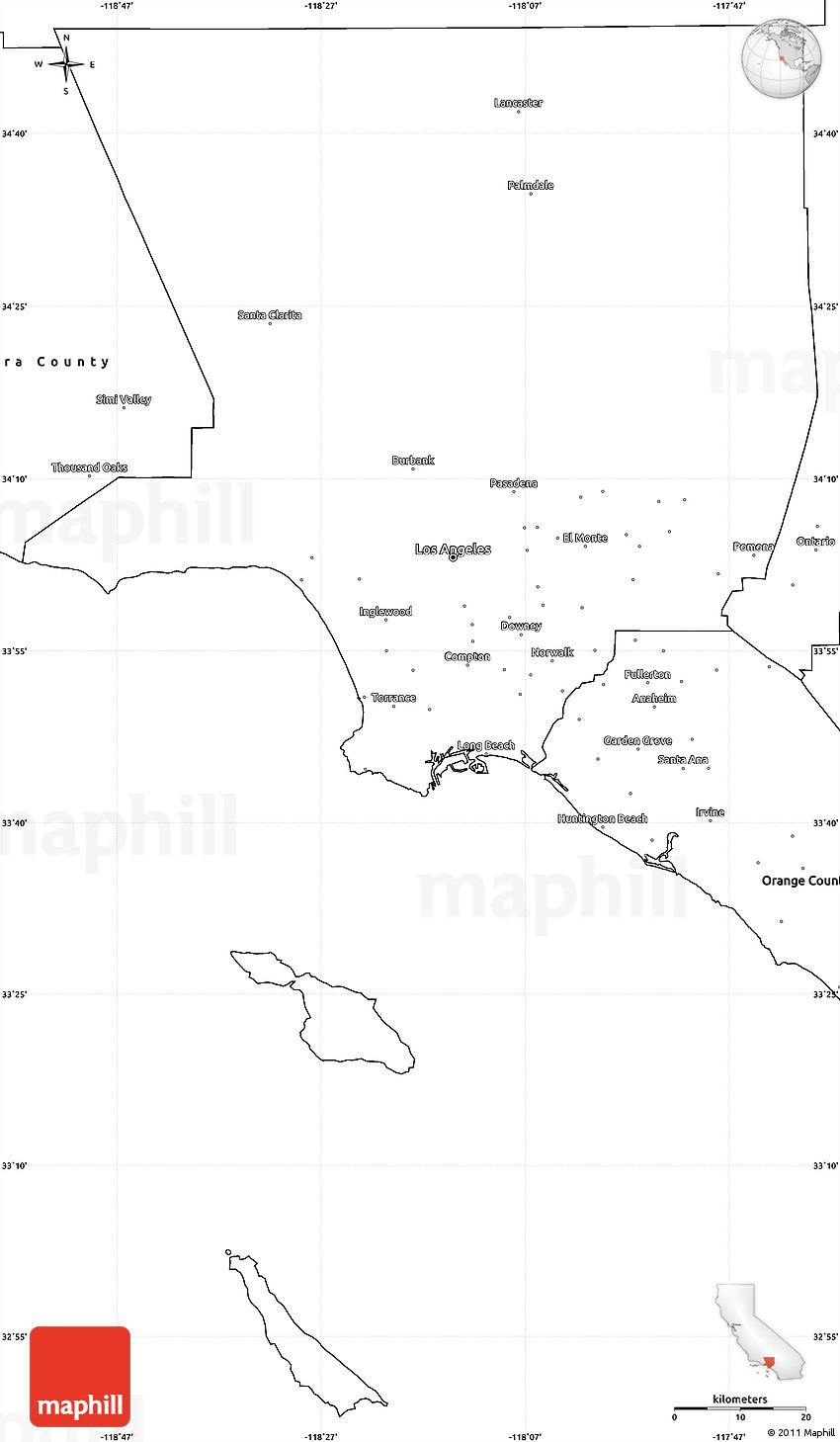 Blank Simple Map Of Los Angeles County