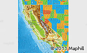 Physical Map of California, political outside