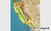 Physical Map of California, satellite outside