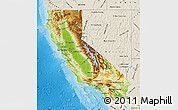 Physical Map of California, shaded relief outside