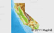 Physical Map of California, single color outside