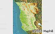 Physical Map of Mendocino County, satellite outside