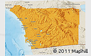 Political 3D Map of San Diego County, shaded relief outside