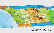 Physical Panoramic Map of San Diego County, political outside