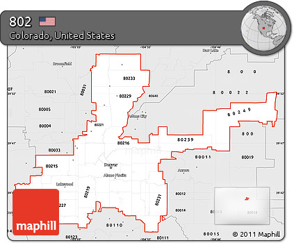 Silver Style Simple Map of ZIP Codes Starting with 802