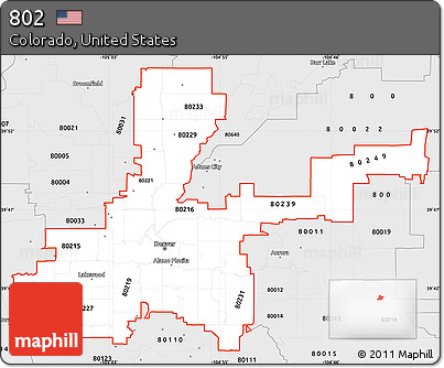 Silver Style Simple Map of ZIP Codes Starting with 802