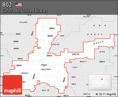 Silver Style Simple Map of ZIP Codes Starting with 802