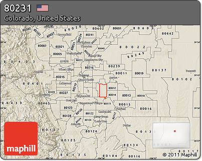 Shaded Relief Map of ZIP Code 80231