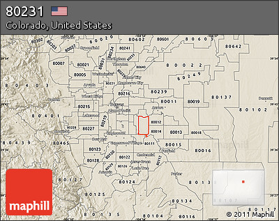 Shaded Relief Map of ZIP Code 80231