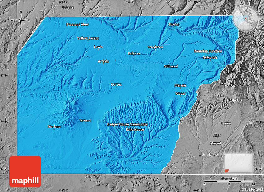 Political Map of Montezuma County, desaturated