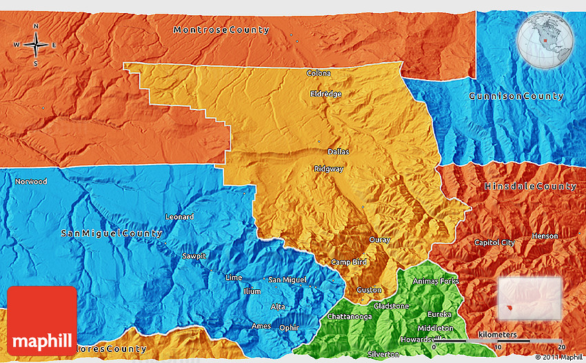 Political 3D Map of Ouray County