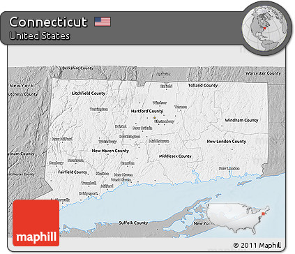 Gray 3D Map of Connecticut