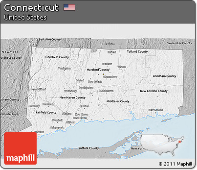 Gray 3D Map of Connecticut