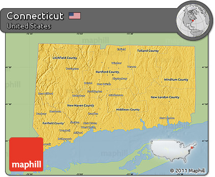 Savanna Style Map of Connecticut, single color outside