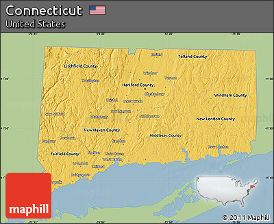 Savanna Style Map of Connecticut, single color outside