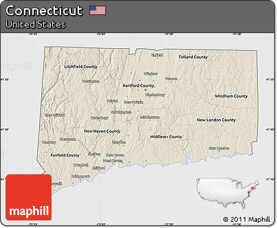 Shaded Relief Map of Connecticut, cropped outside