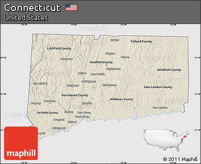Shaded Relief Map of Connecticut, cropped outside