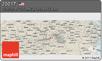 Shaded Relief Panoramic Map of ZIP Code 20017