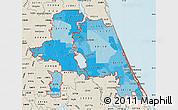 Political Shades Map of ZIP codes starting with 321, shaded relief outside