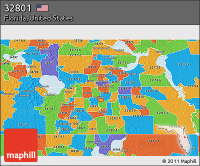Political 3D Map of ZIP Code 32801