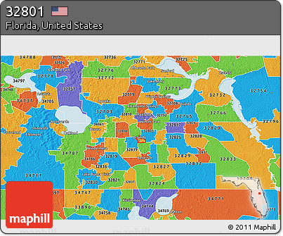 Political 3D Map of ZIP Code 32801