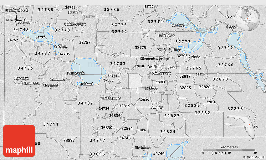 Silver Style 3D Map of ZIP Code 32808
