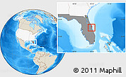 Shaded Relief Location Map of ZIP code 32922, highlighted country, highlighted state