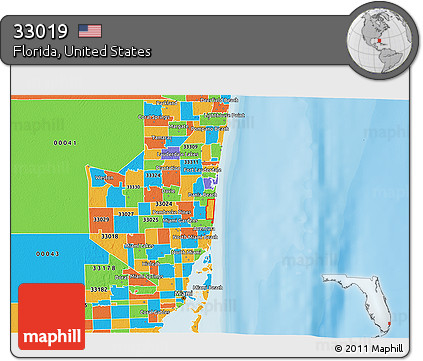 Political 3D Map of ZIP Code 33019