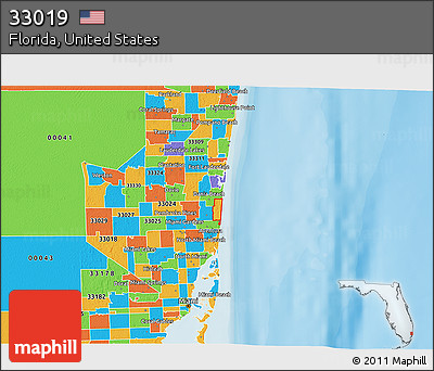 Political 3D Map of ZIP Code 33019