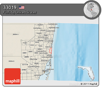 Shaded Relief 3D Map of ZIP Code 33019