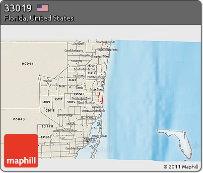 Shaded Relief 3D Map of ZIP Code 33019