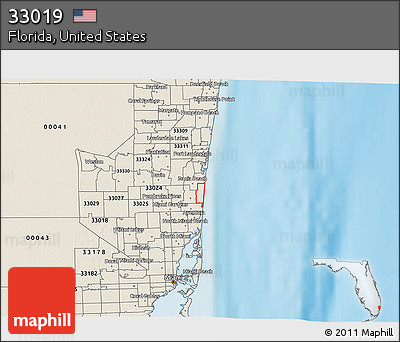 Shaded Relief 3D Map of ZIP Code 33019