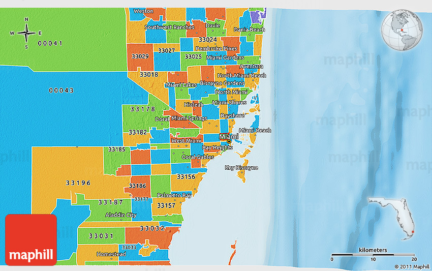 Political 3d Map Of Zip Code 33136