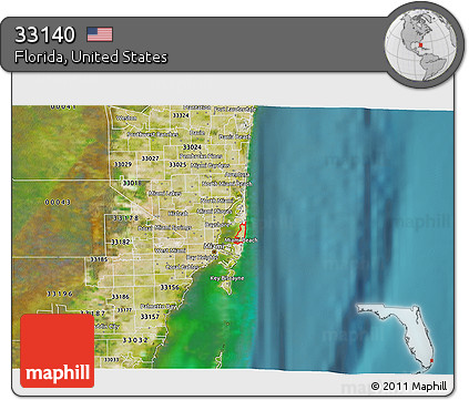 Satellite 3D Map of ZIP Code 33140