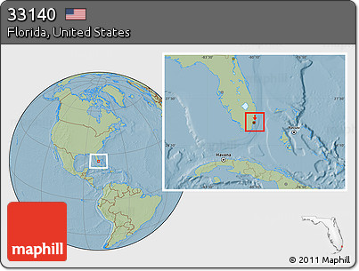 Savanna Style Location Map of ZIP Code 33140, hill shading