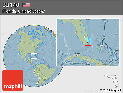Savanna Style Location Map of ZIP Code 33140, hill shading