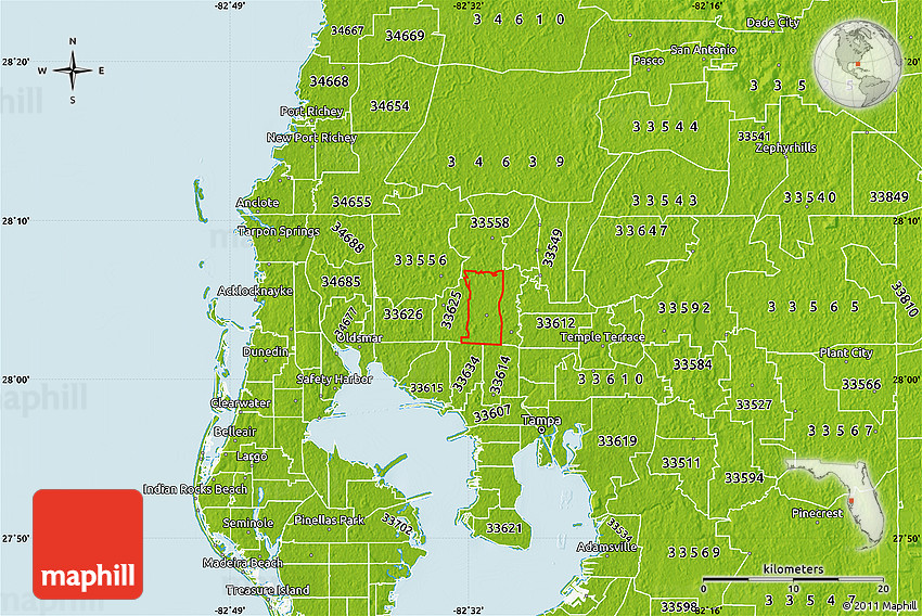 Physical Map of ZIP Code 33624