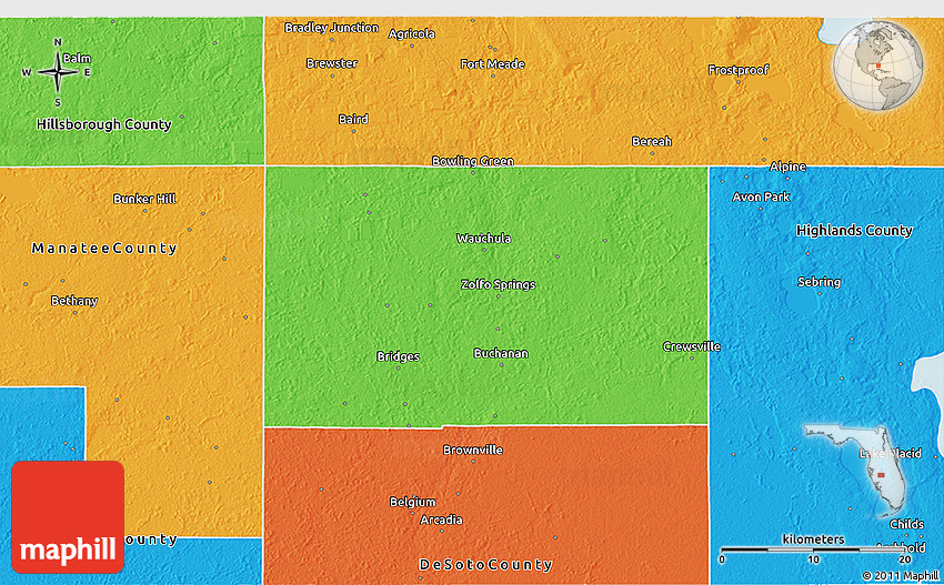 Political 3D Map of Hardee County