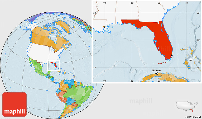 Florida On Map Of World Political Location Map Of Florida, Highlighted Country